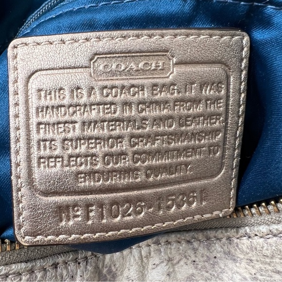 Coach Kristin Embossed Gray/Beige/Tan Leather Python Print Hobo Handbag Zip Top - Picture 8 of 16